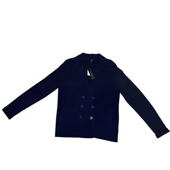 NWT Talbots NavyNautical Preppy Double Breasted Knit Sweater Blazer Large Petite - Picture 4 of 7
